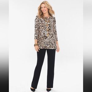 Chicos TRAVELERS CLASSIC long sleeve animal Print Top shirt blouse siz small 4 6